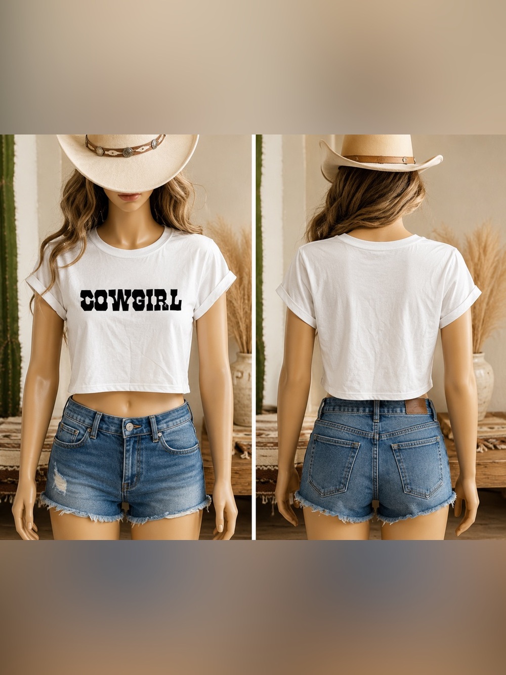 🆕 Cowgirl Graphic Cropped Tee - White